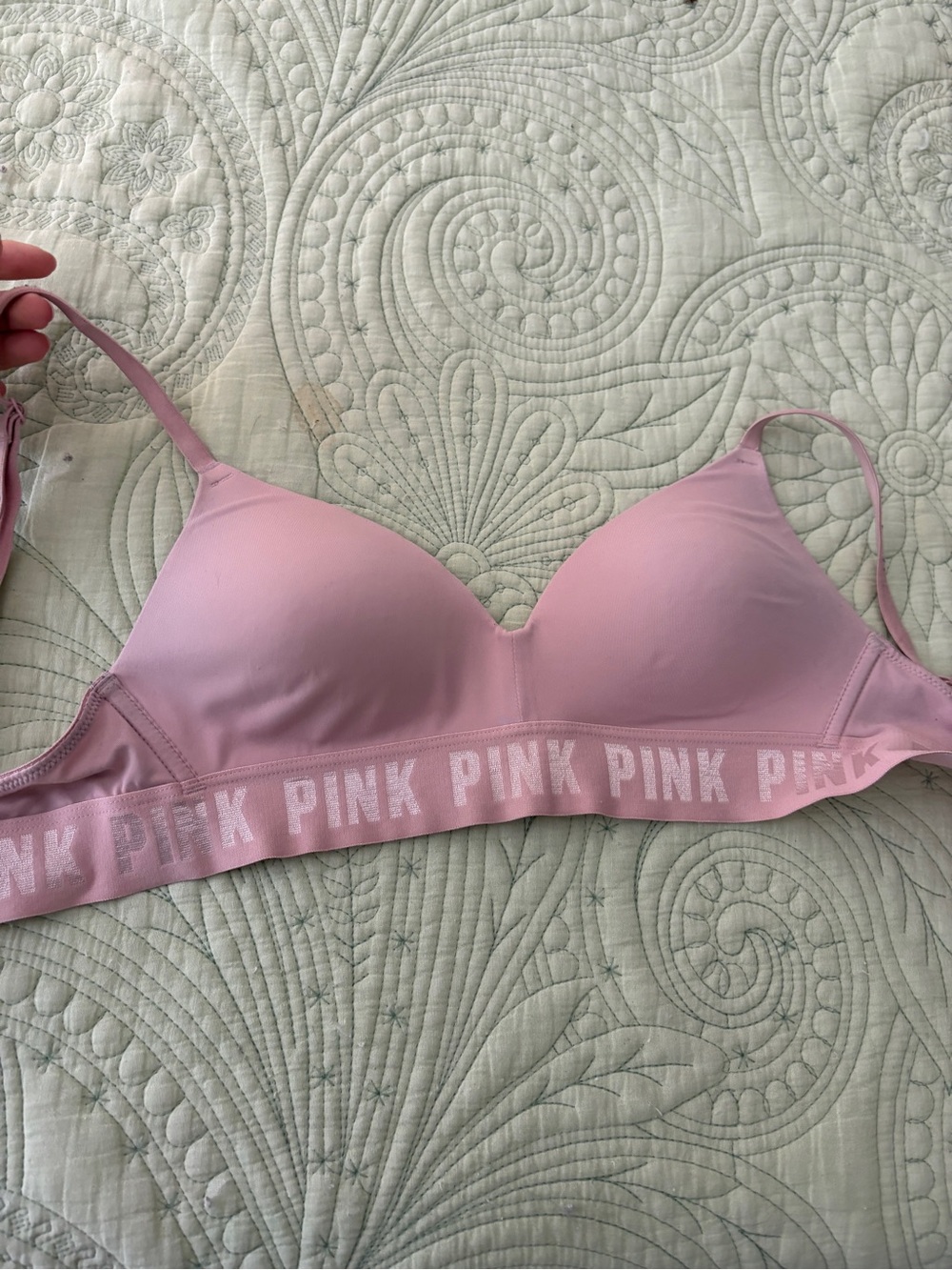PINK Victoria's Secret Light Pink Wireless Logo Band Bra